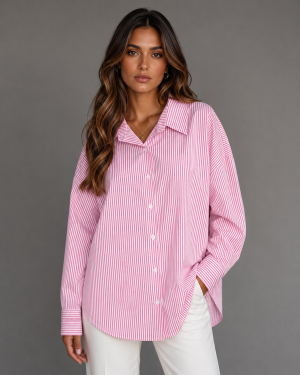 Çizgili Poplin Gömlek Pembe