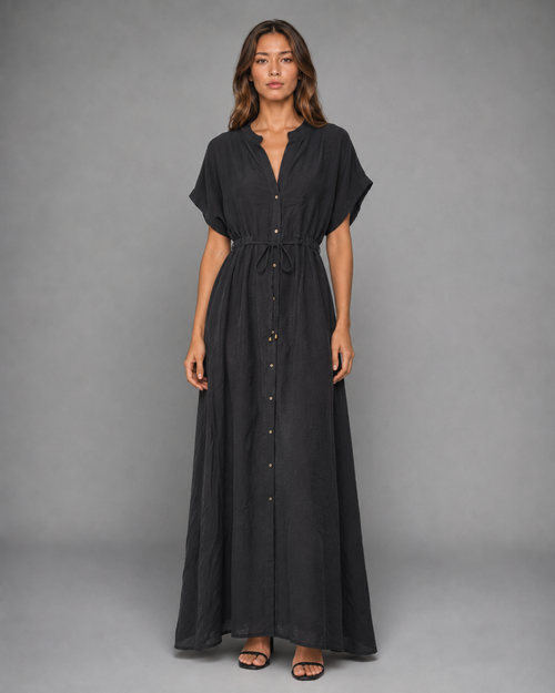 Gold Detaylı Pileli İbiza Elbise