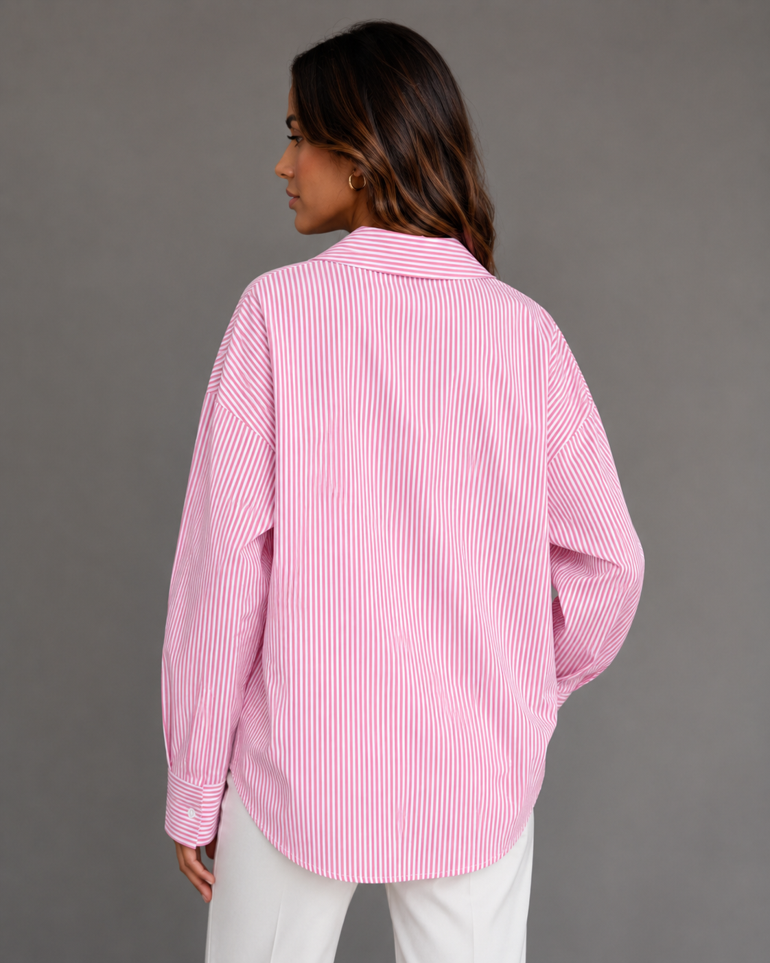 Çizgili Poplin Gömlek Pembe