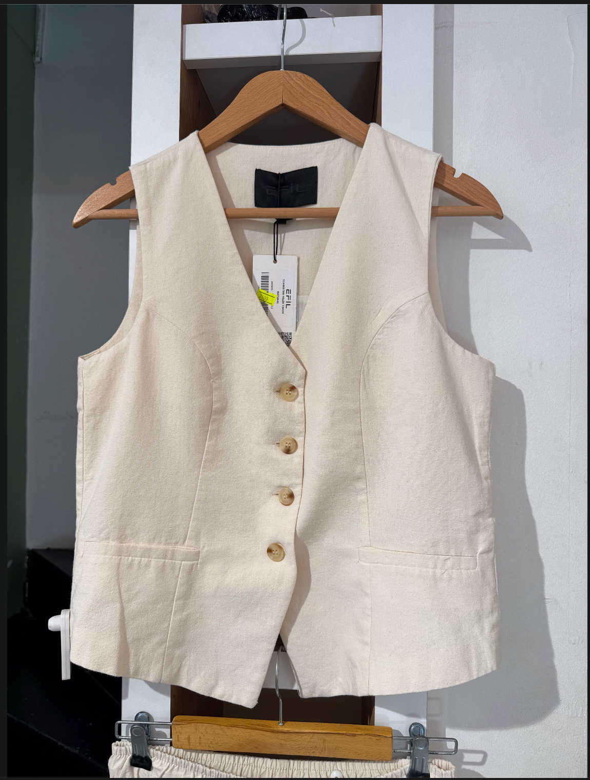 Keten Yelekli Takım / Krem  / M-XL
