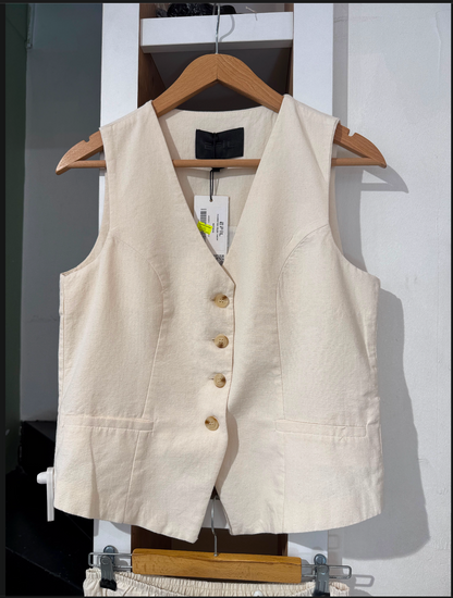 Keten Yelekli Takım / Krem  / M-XL