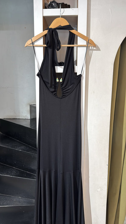 Halter Yaka Elbise Siyah