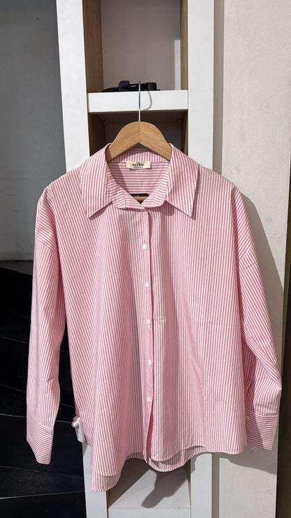 Çizgili Poplin Gömlek Pembe