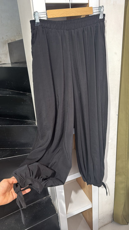Paça Bağlamalı Şalvar Pantolon Standart Beden Siyah